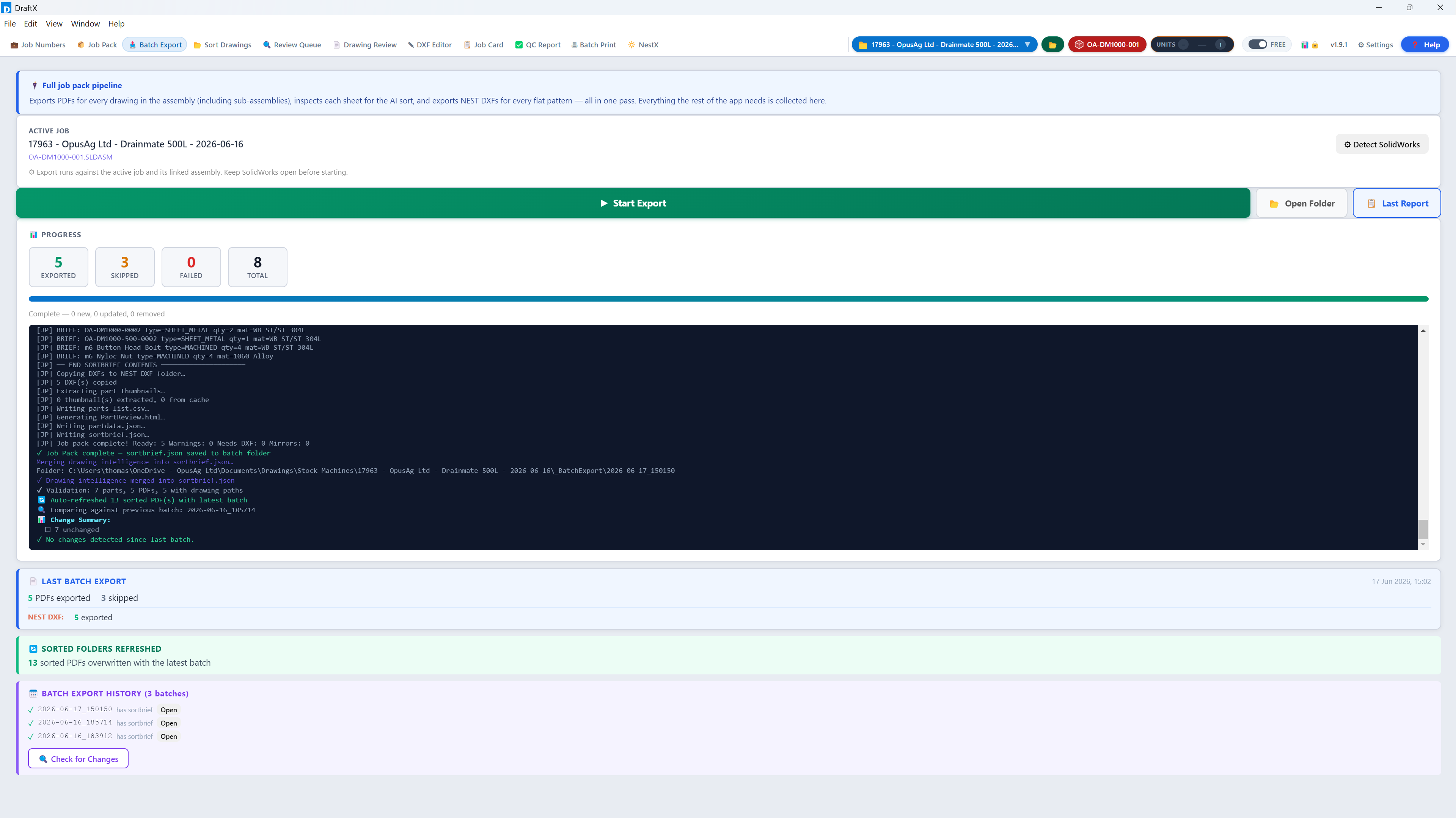 Batch Export tab