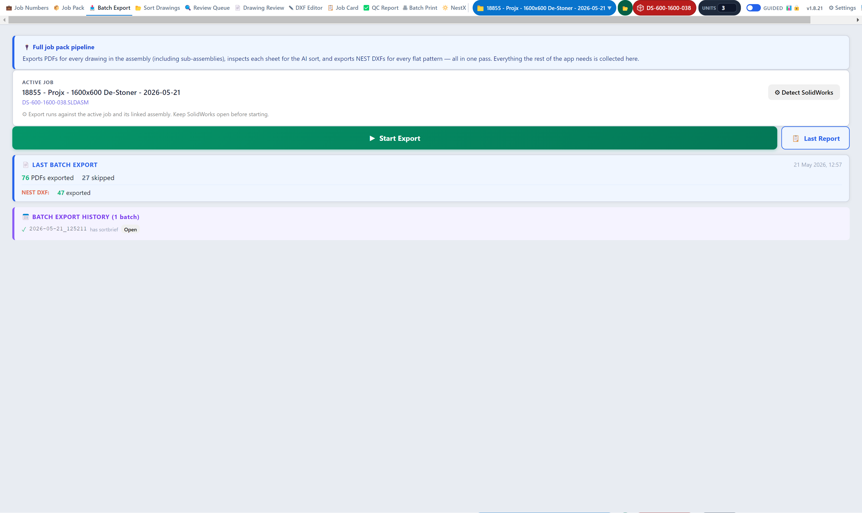 Batch Export tab