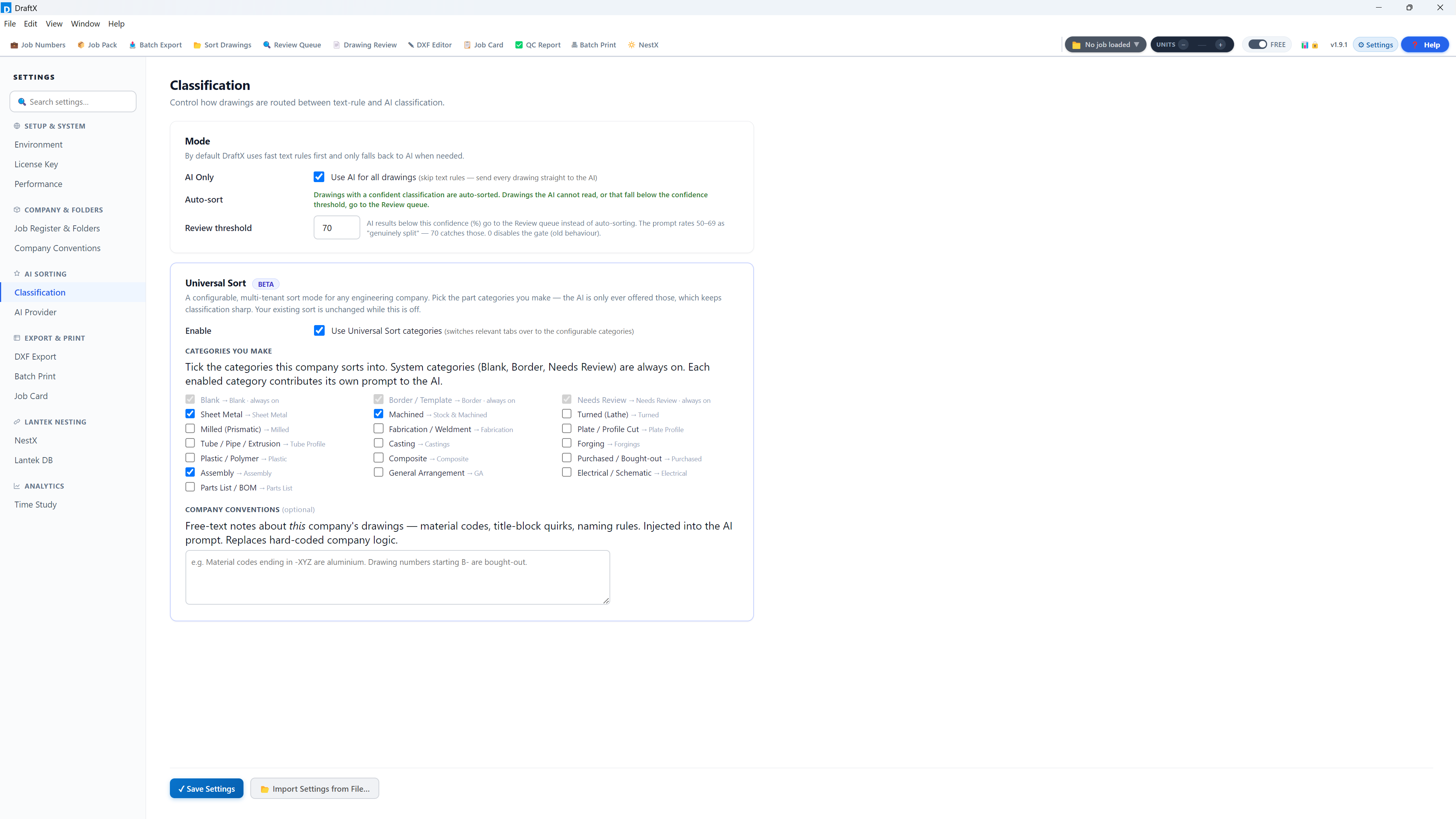 Settings tab
