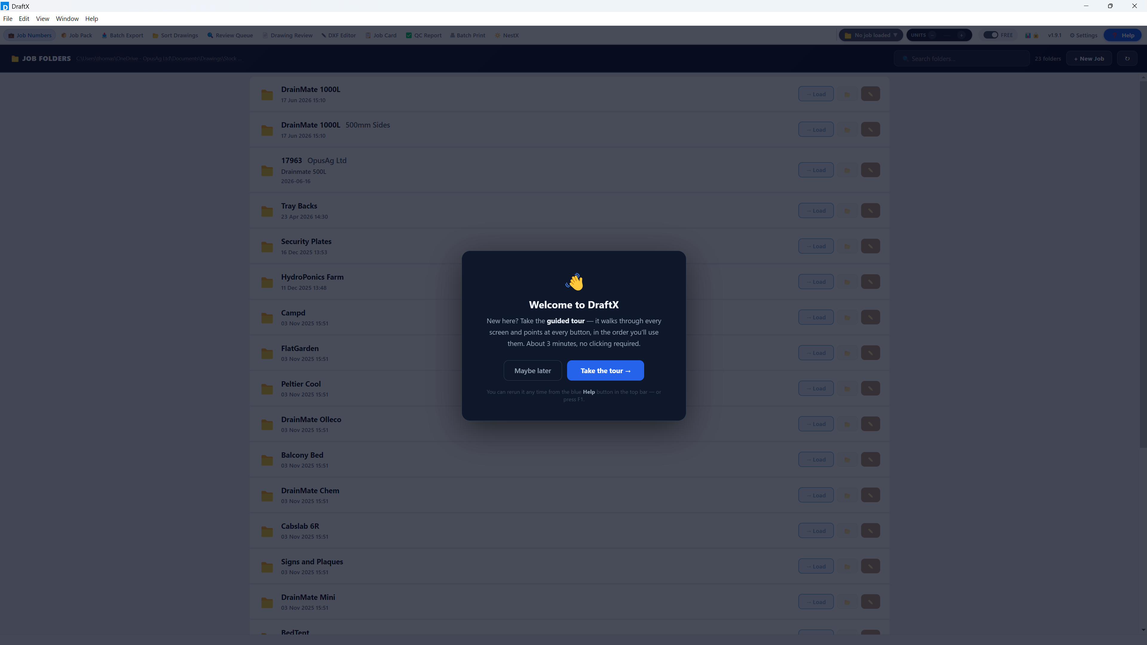 DraftX welcome screen